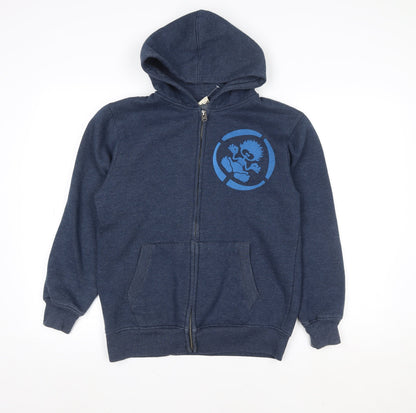 Additional front view of Saltrock boys’ blue full zip hooded fleece lined jacket 13 years