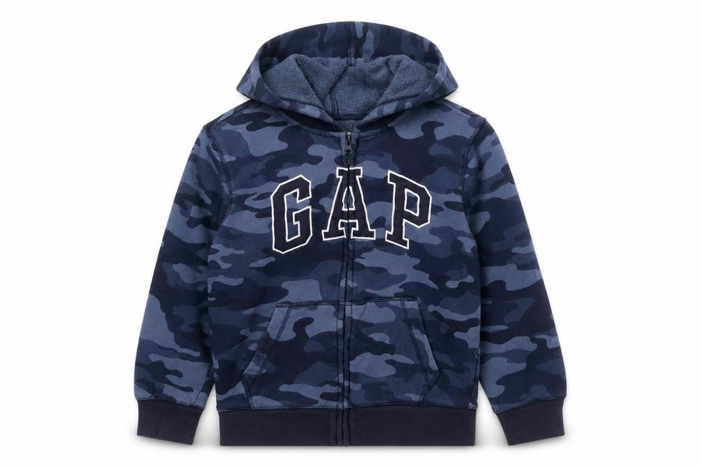 Gap Boys Blue Camouflage Hooded Full Zip Jacket Size 10-11 Years