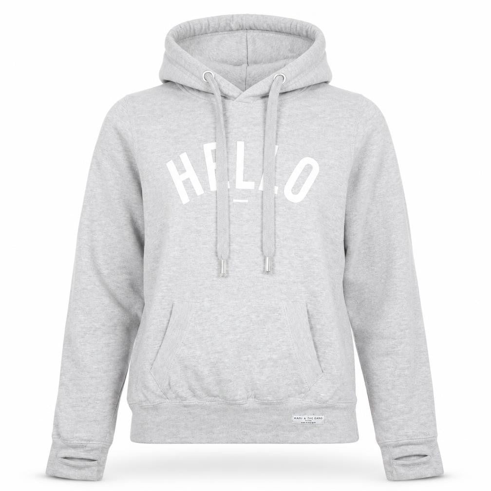 Made The Label Grey HELLO Hoodie Women M Cotton Blend Pullover