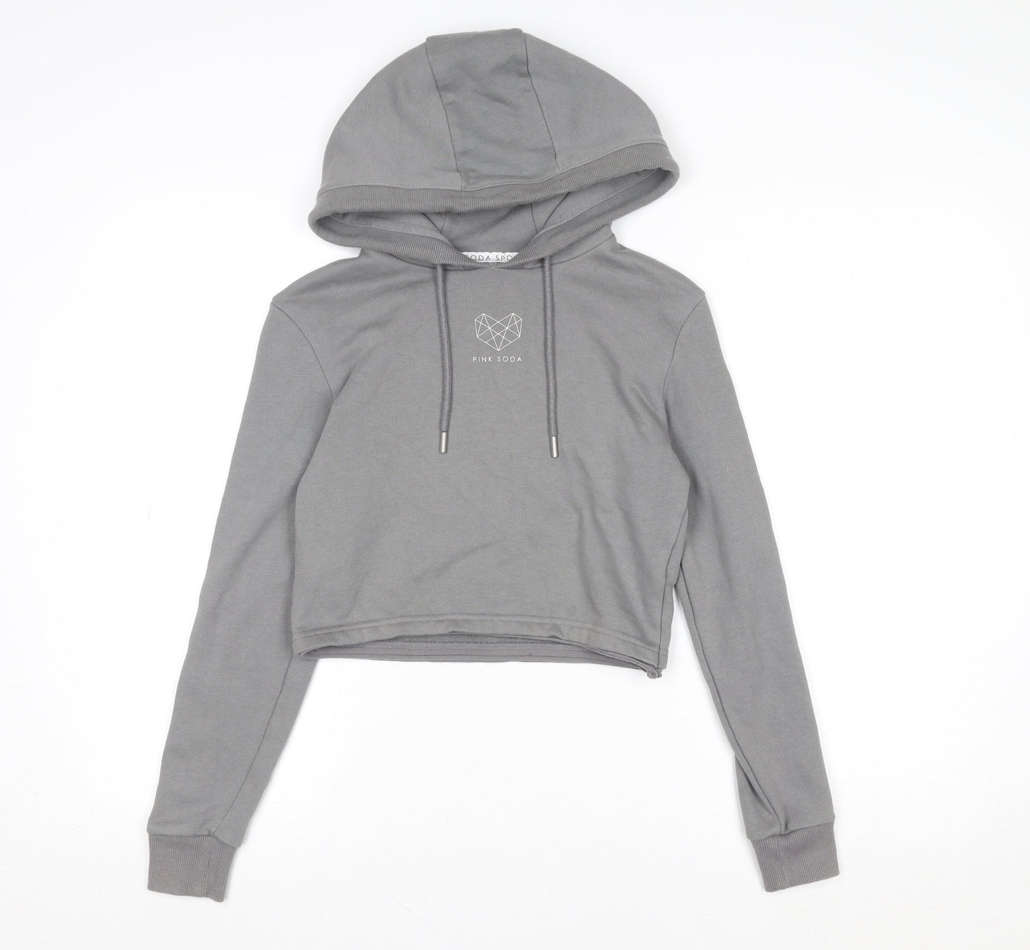 Pink Soda Women Grey Cropped Hoodie UK 4 Hooded Sweatshirt