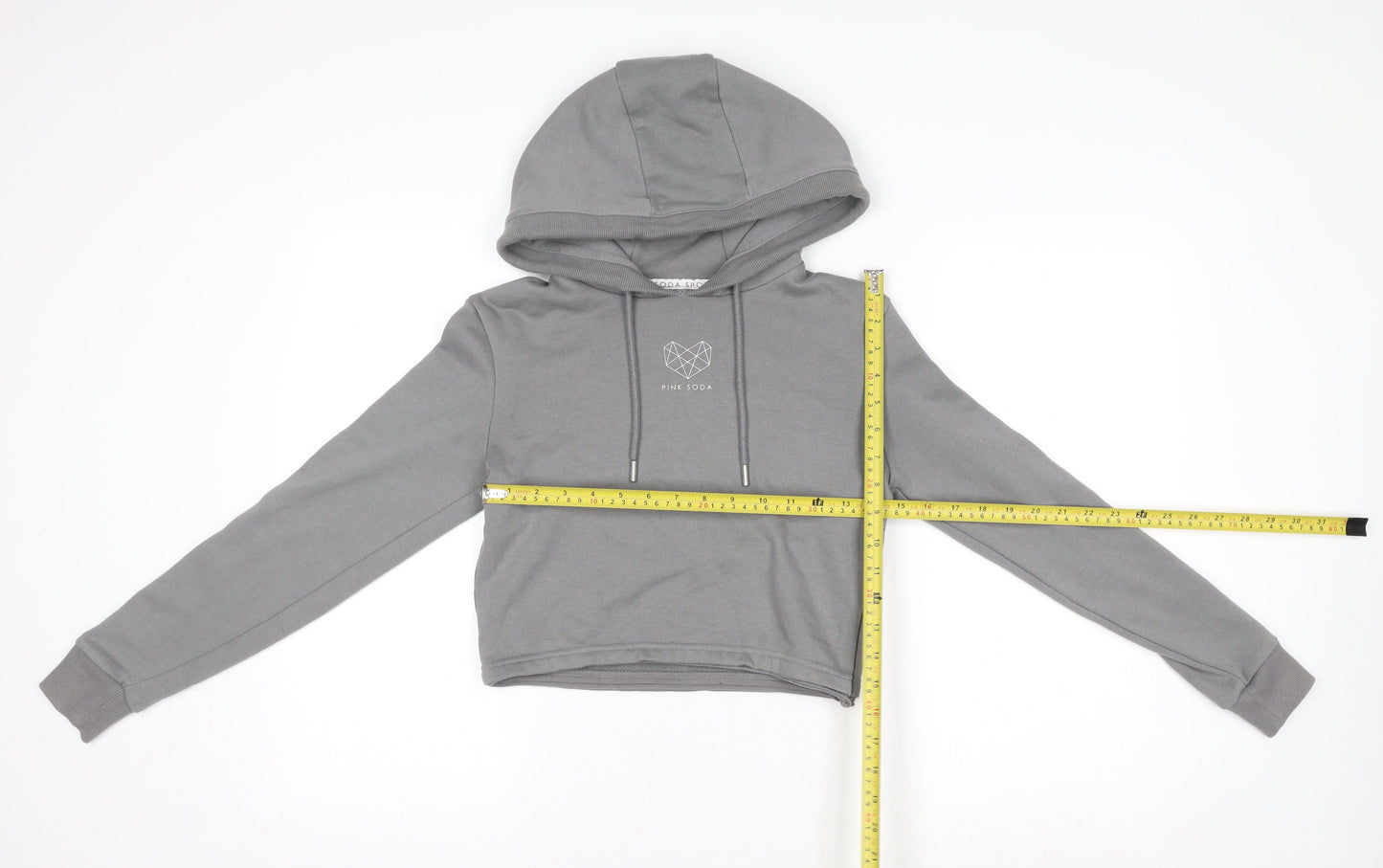 Pink Soda Women Grey Cropped Hoodie UK 4 Hooded Sweatshirt