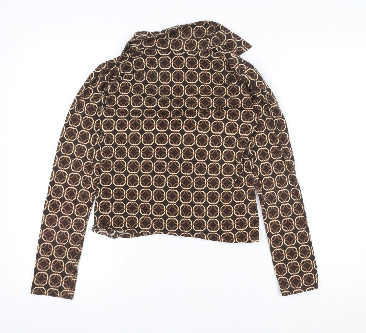 Motel Women’s Brown Geometric Collared Cropped Cotton Blouse Size S