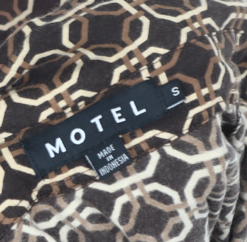 Motel Women’s Brown Geometric Collared Cropped Cotton Blouse Size S