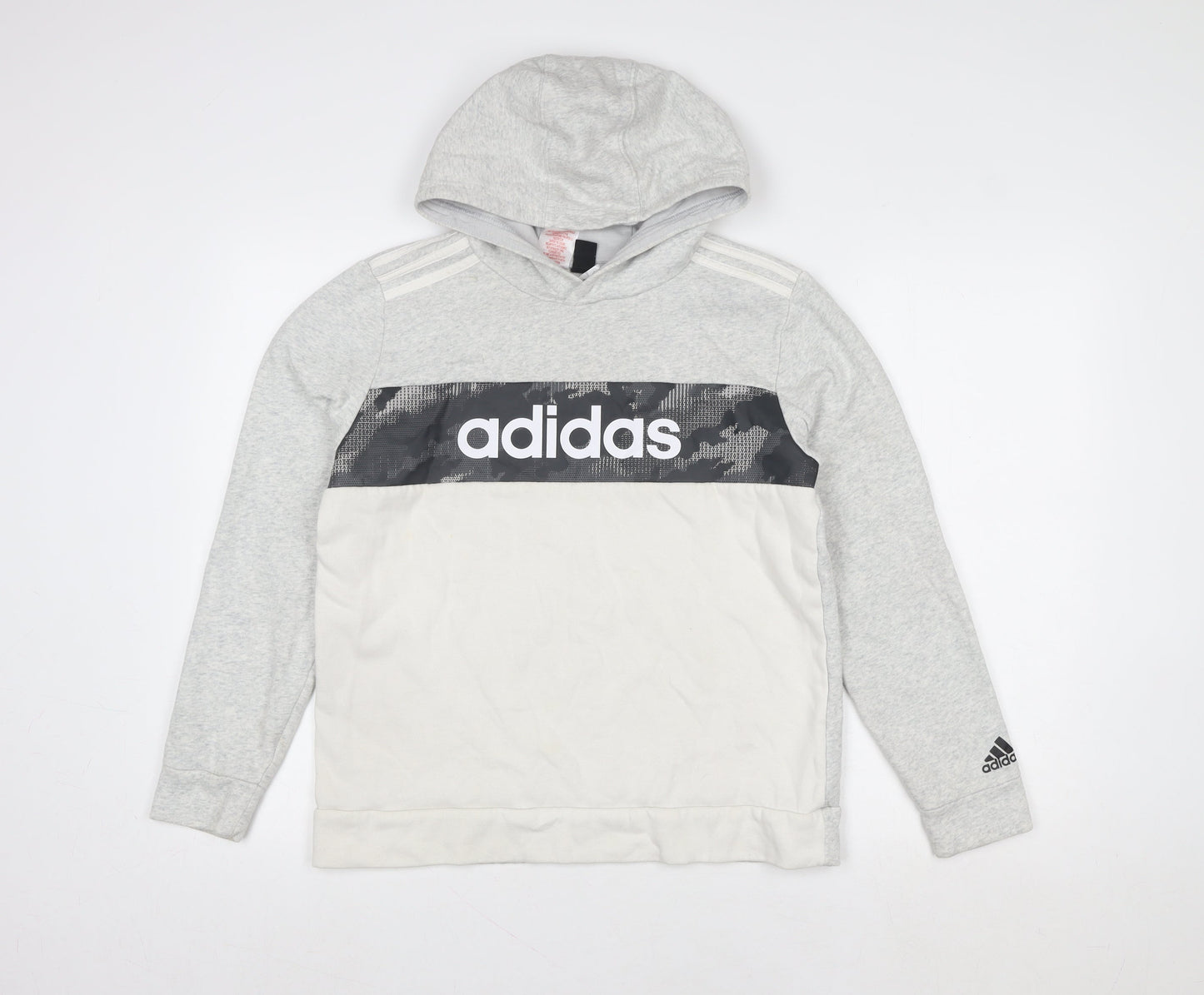 Adidas Girls Grey Pullover Hoodie 14 Years Logo Sportswear Sweatshirt