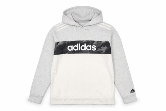 Front view of Adidas girls’ grey pullover hoodie 14 years logo sportswear sweatshirt