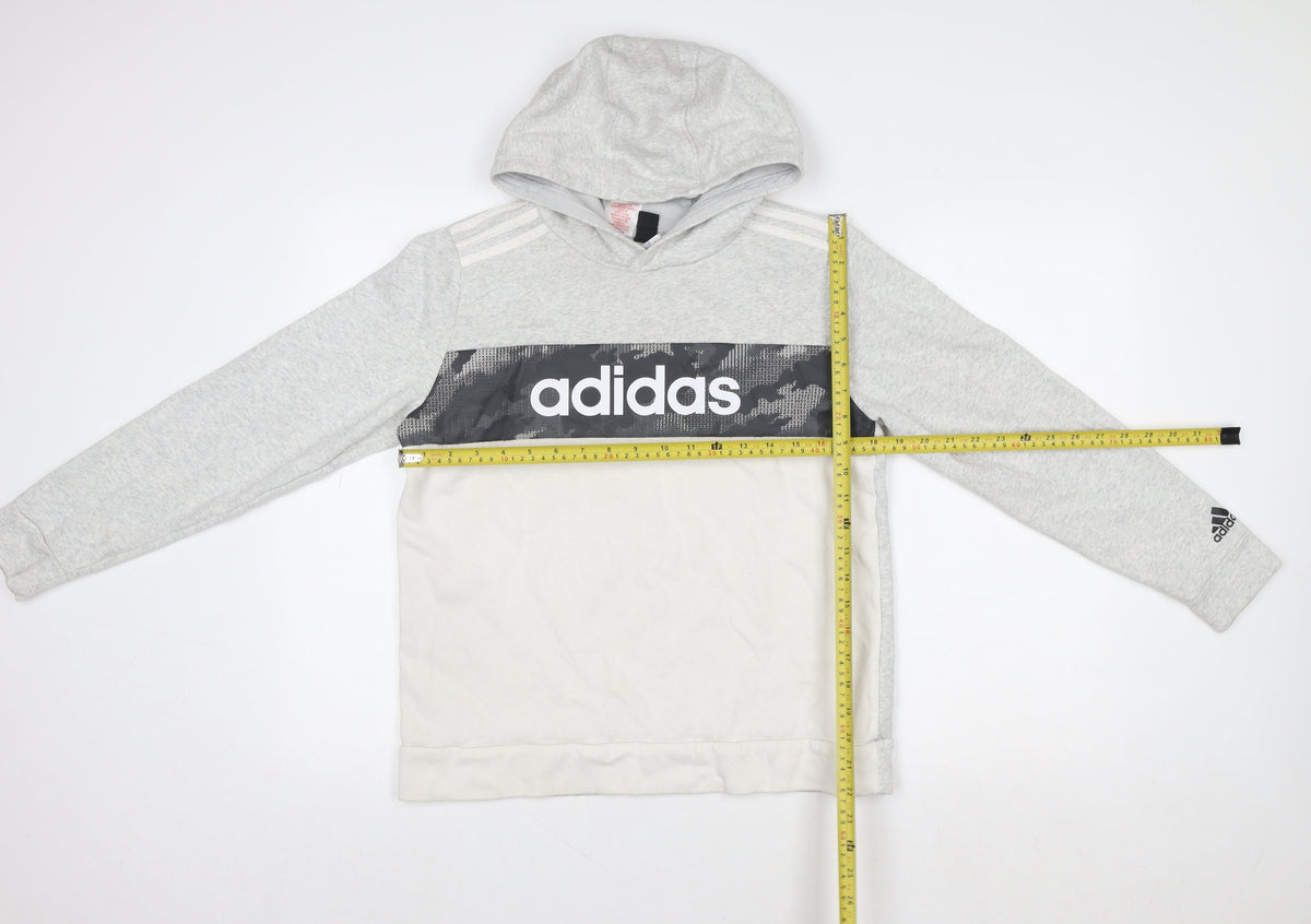 Adidas Girls Grey Pullover Hoodie 14 Years Logo Sportswear Sweatshirt