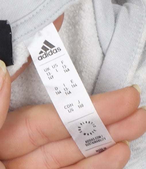 Adidas Girls Grey Pullover Hoodie 14 Years Logo Sportswear Sweatshirt