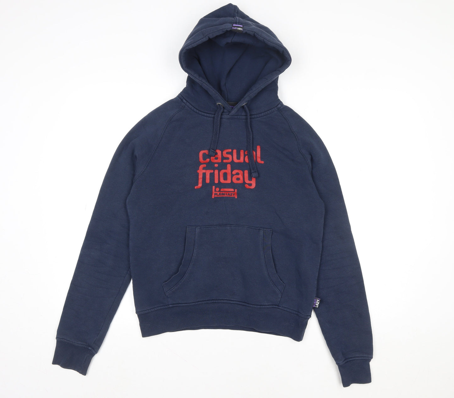 Plain Lazy Men's Blue Pullover Hoodie M Funny Logo Casual Sweatshirt