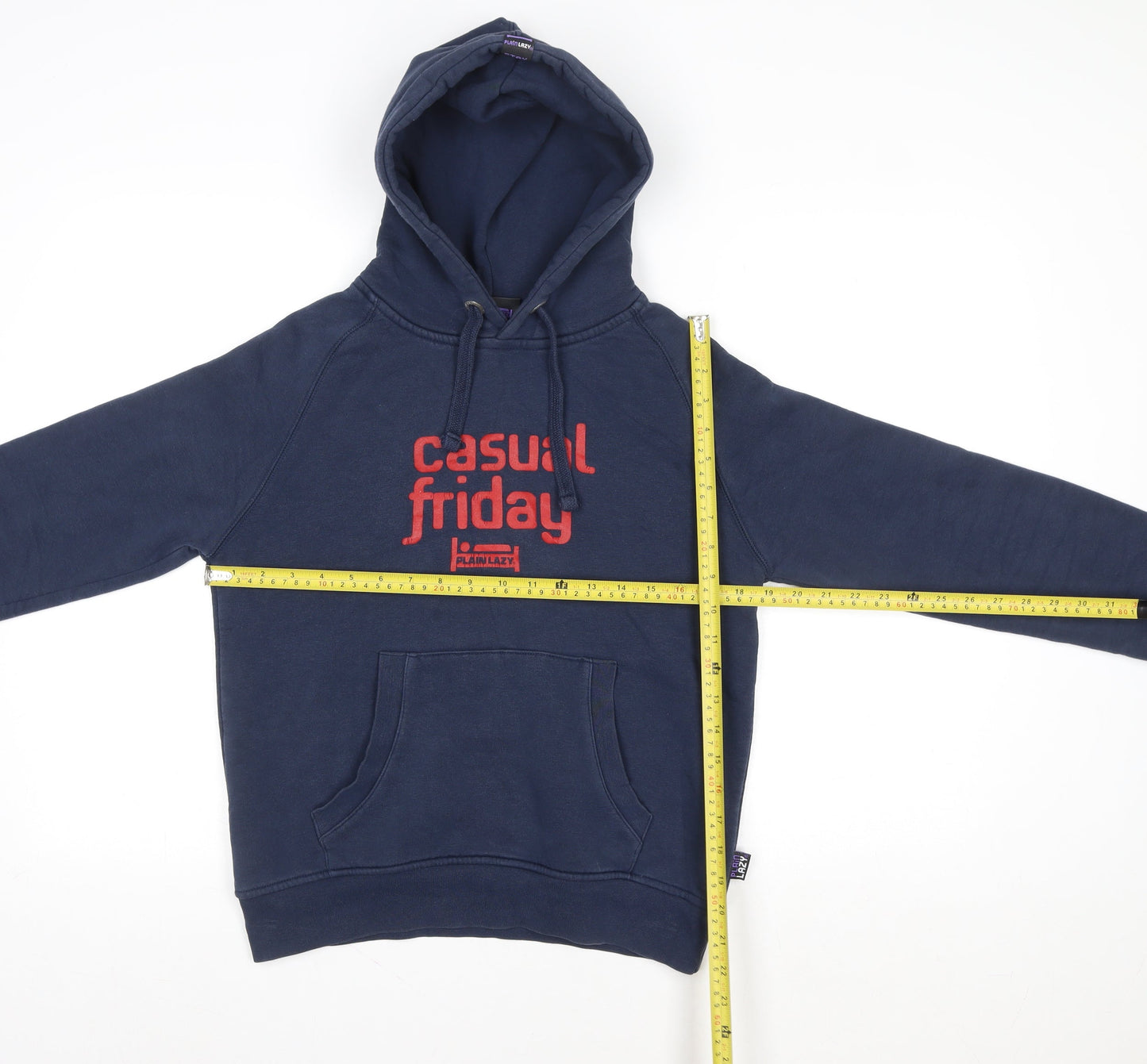 Plain Lazy Men's Blue Pullover Hoodie M Funny Logo Casual Sweatshirt