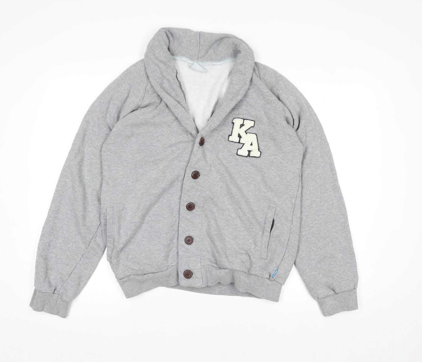 IC Women’s Grey Varsity Jacket Medium Button-Up College Style