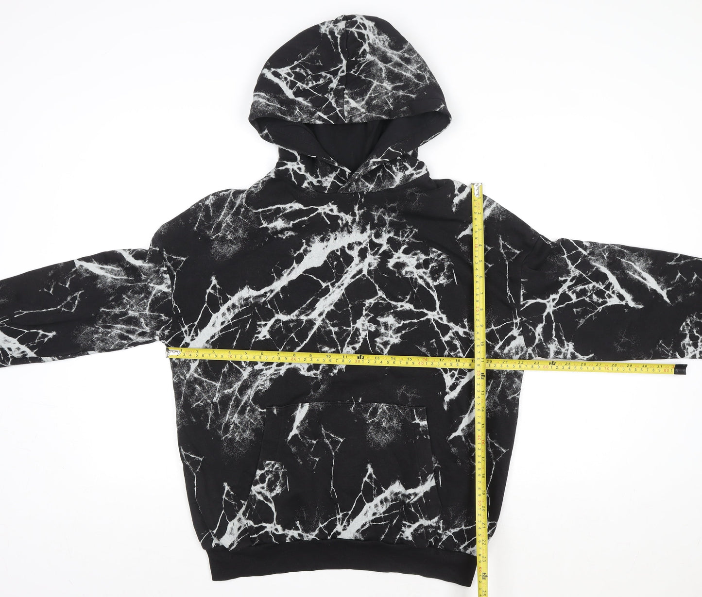 H&M Teen Black Marble Pullover Hoodie 14+ Cotton Blend