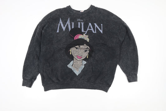 Bershka Women’s Black Mulan Sweatshirt Size S Cotton Blend
