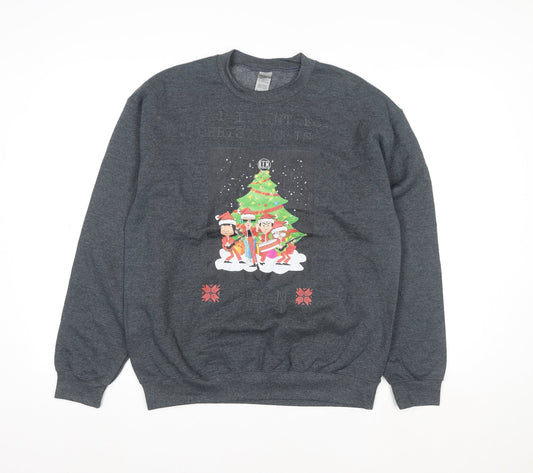 Gildan Women's Grey Christmas Graphic Pullover Sweatshirt M