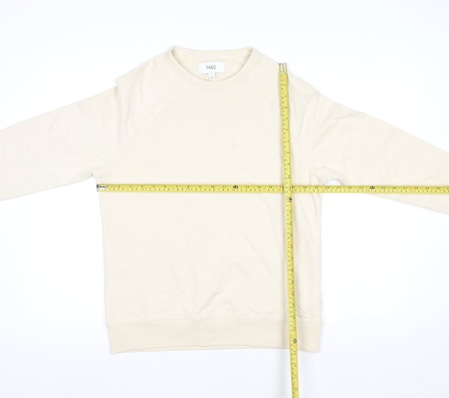 Marks and Spencer Women Beige Cotton Crew Neck Pullover Sweatshirt Size S