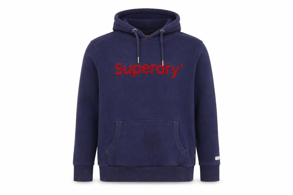 Superdry Men Blue L Hooded Fleece Sweat Jacket with Logo