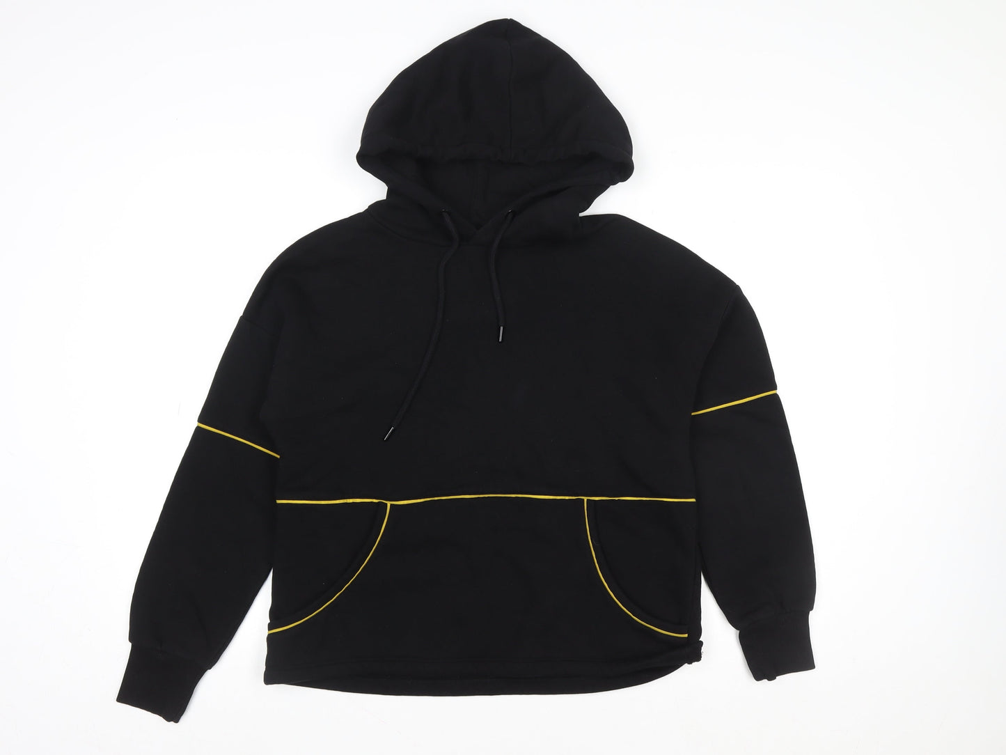 Pimkie Women Black Hoodie Medium Pullover Yellow Trim Fleece