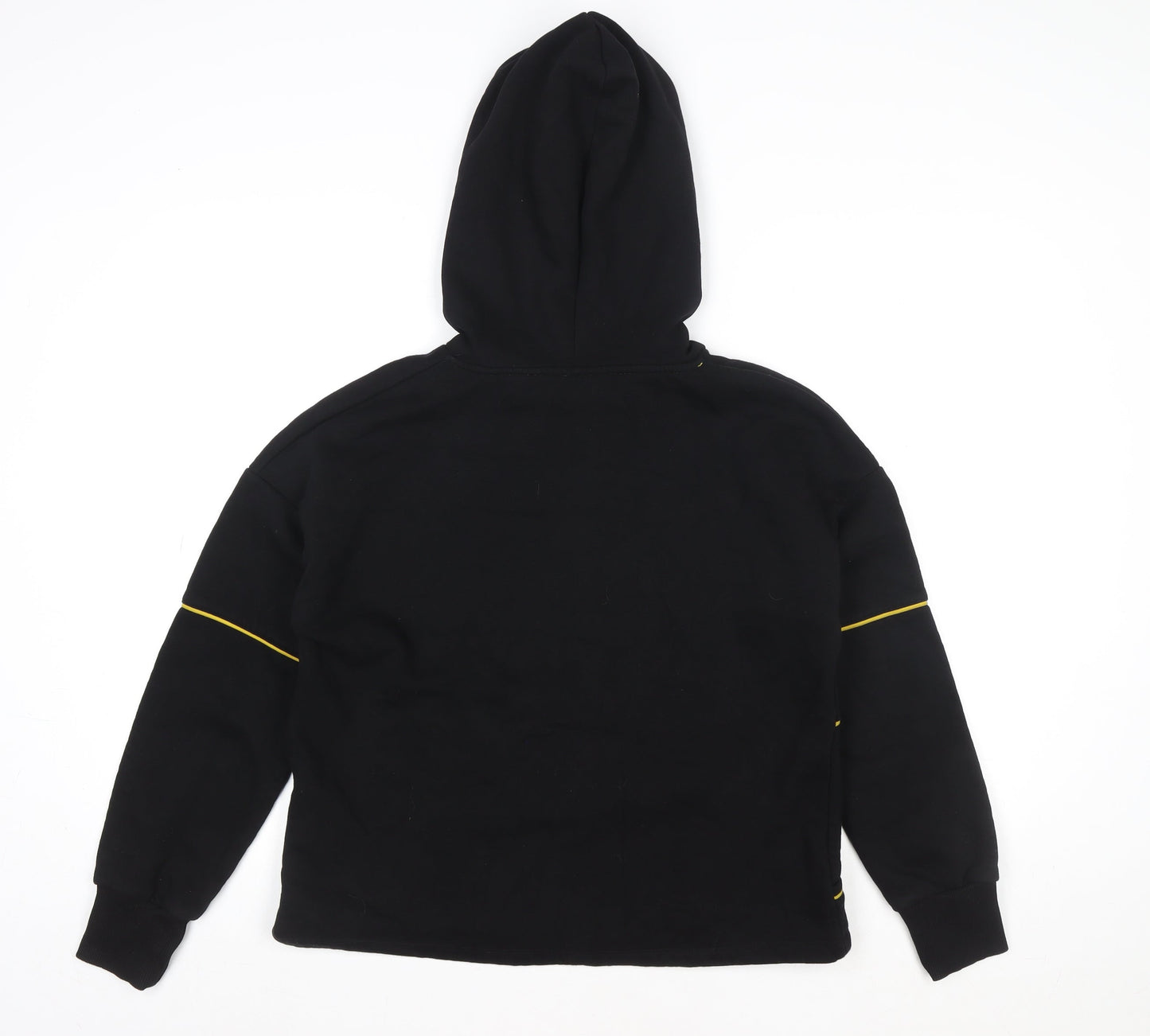 Pimkie Women Black Hoodie Medium Pullover Yellow Trim Fleece