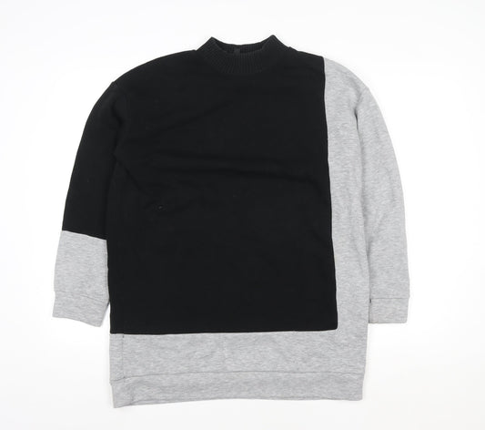 Topshop Women Black Grey Colourblock Crew Neck Long Sleeve Sweatshirt UK 10