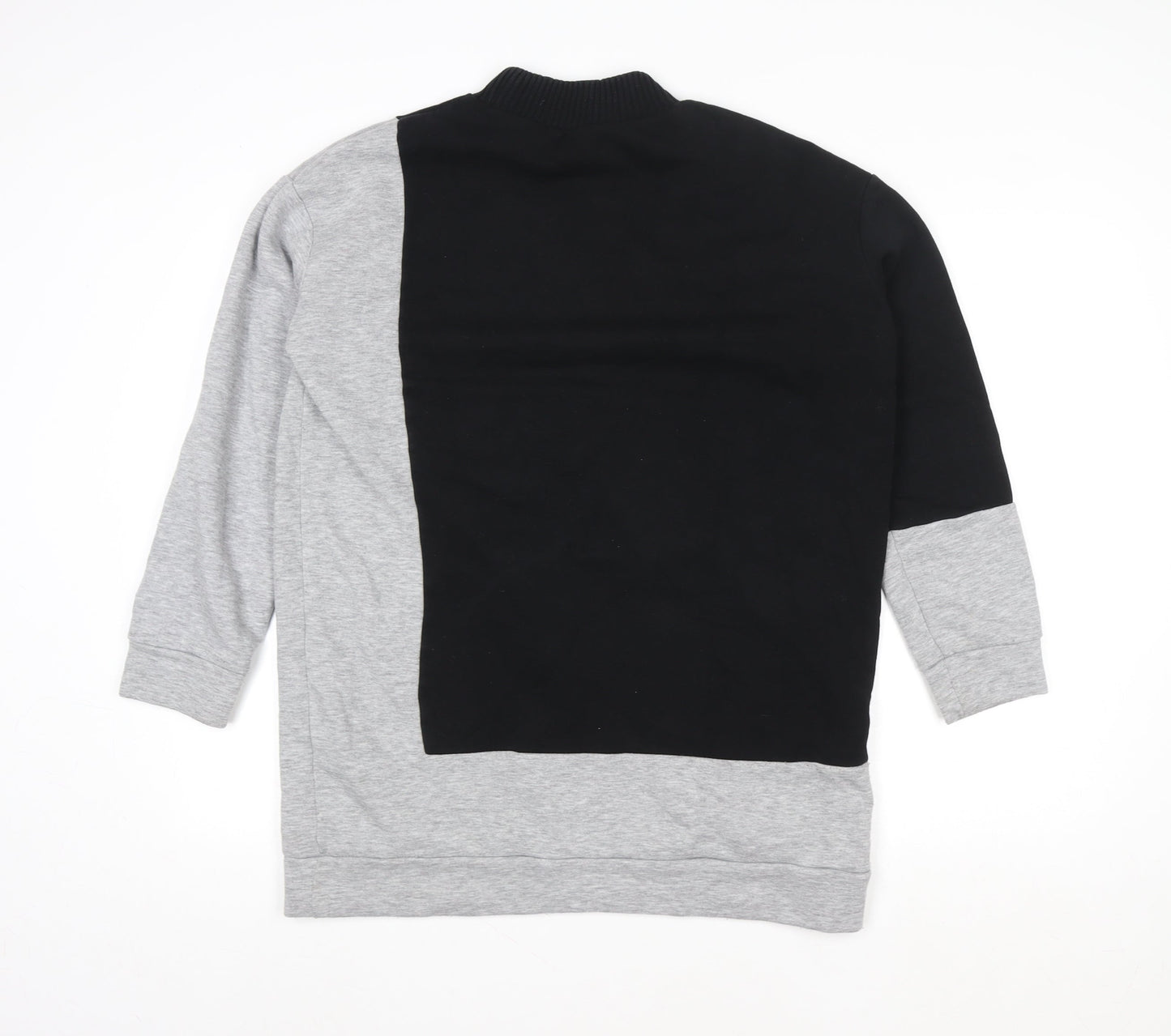 Topshop Women Black Grey Colourblock Crew Neck Long Sleeve Sweatshirt UK 10