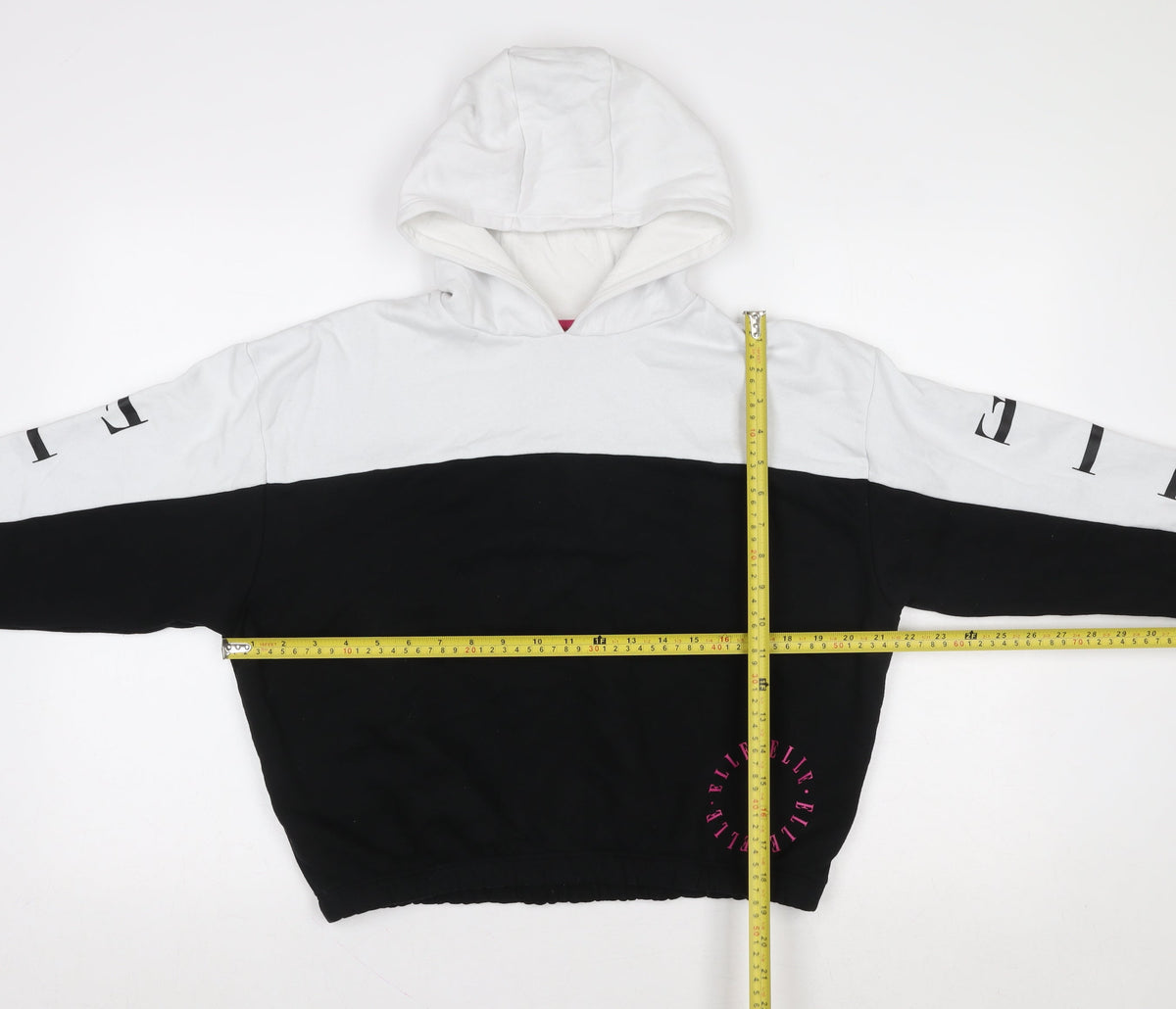 ELLE Girls Black & White Pullover Logo Hoodie 12-13 Years Cotton Blend