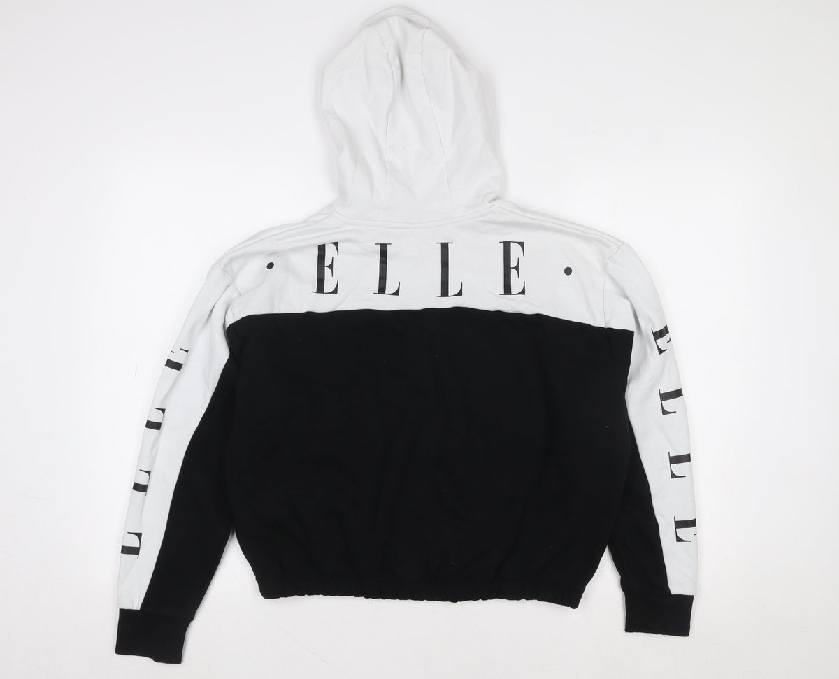ELLE Girls Black & White Pullover Logo Hoodie 12-13 Years Cotton Blend