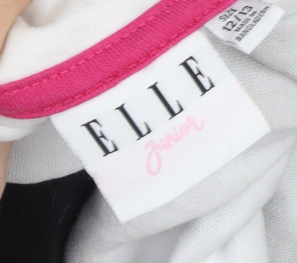 ELLE Girls Black & White Pullover Logo Hoodie 12-13 Years Cotton Blend