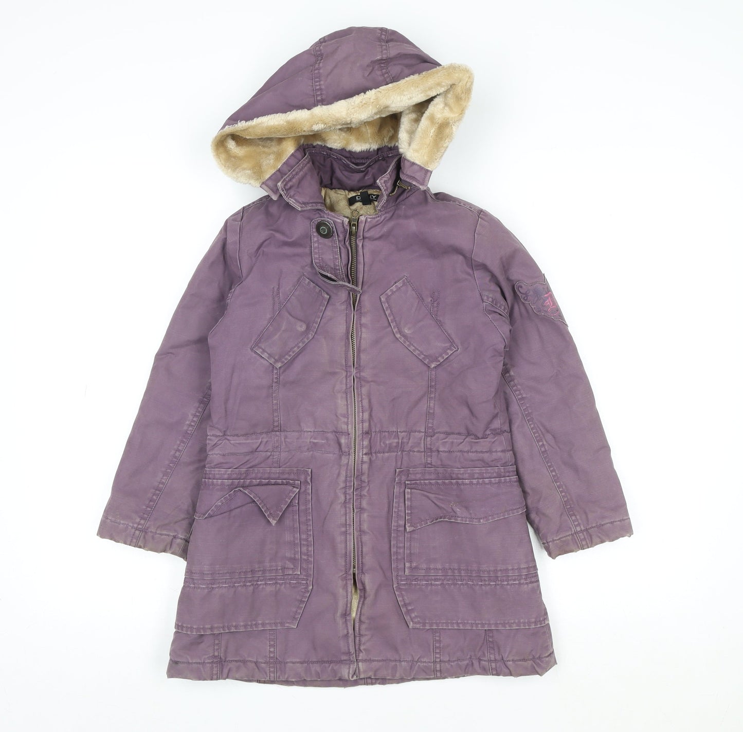 DKNY Girls Purple Hooded Parka Coat Size 6 Cotton Blend Lined