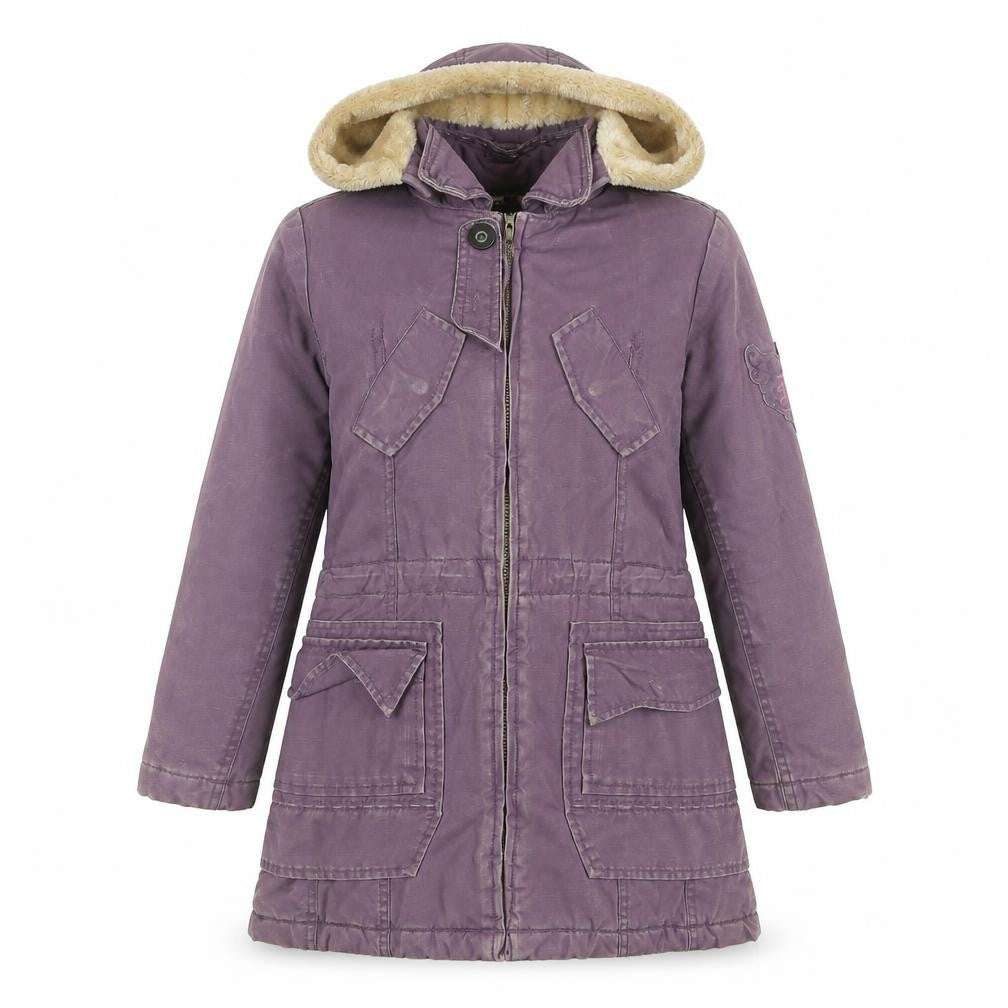 DKNY Girls Purple Hooded Parka Coat Size 6 Cotton Blend Lined