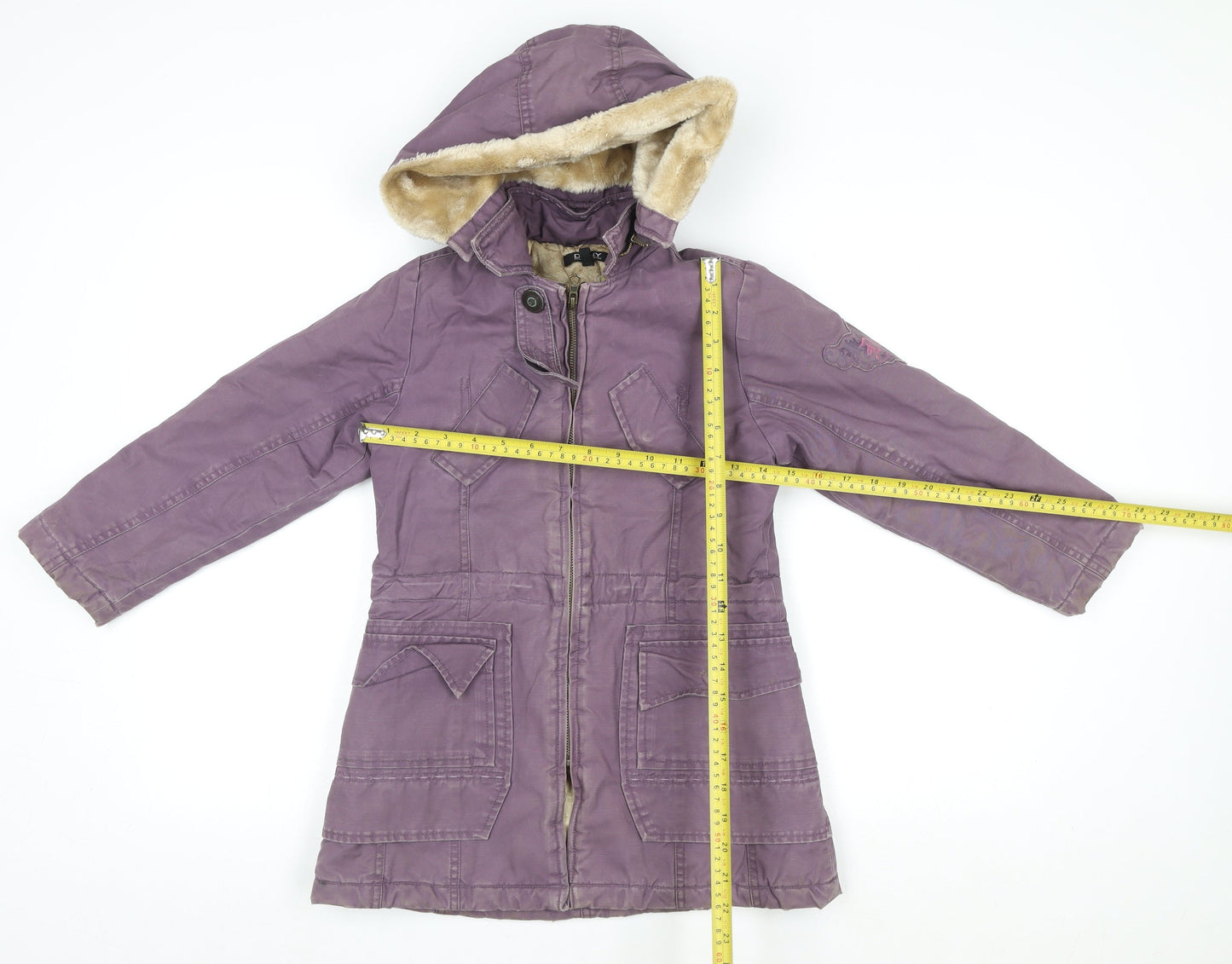 DKNY Girls Purple Hooded Parka Coat Size 6 Cotton Blend Lined