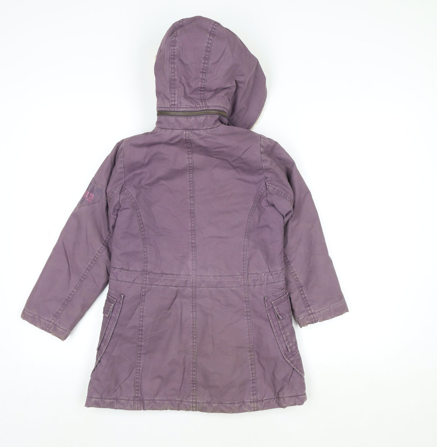DKNY Girls Purple Hooded Parka Coat Size 6 Cotton Blend Lined