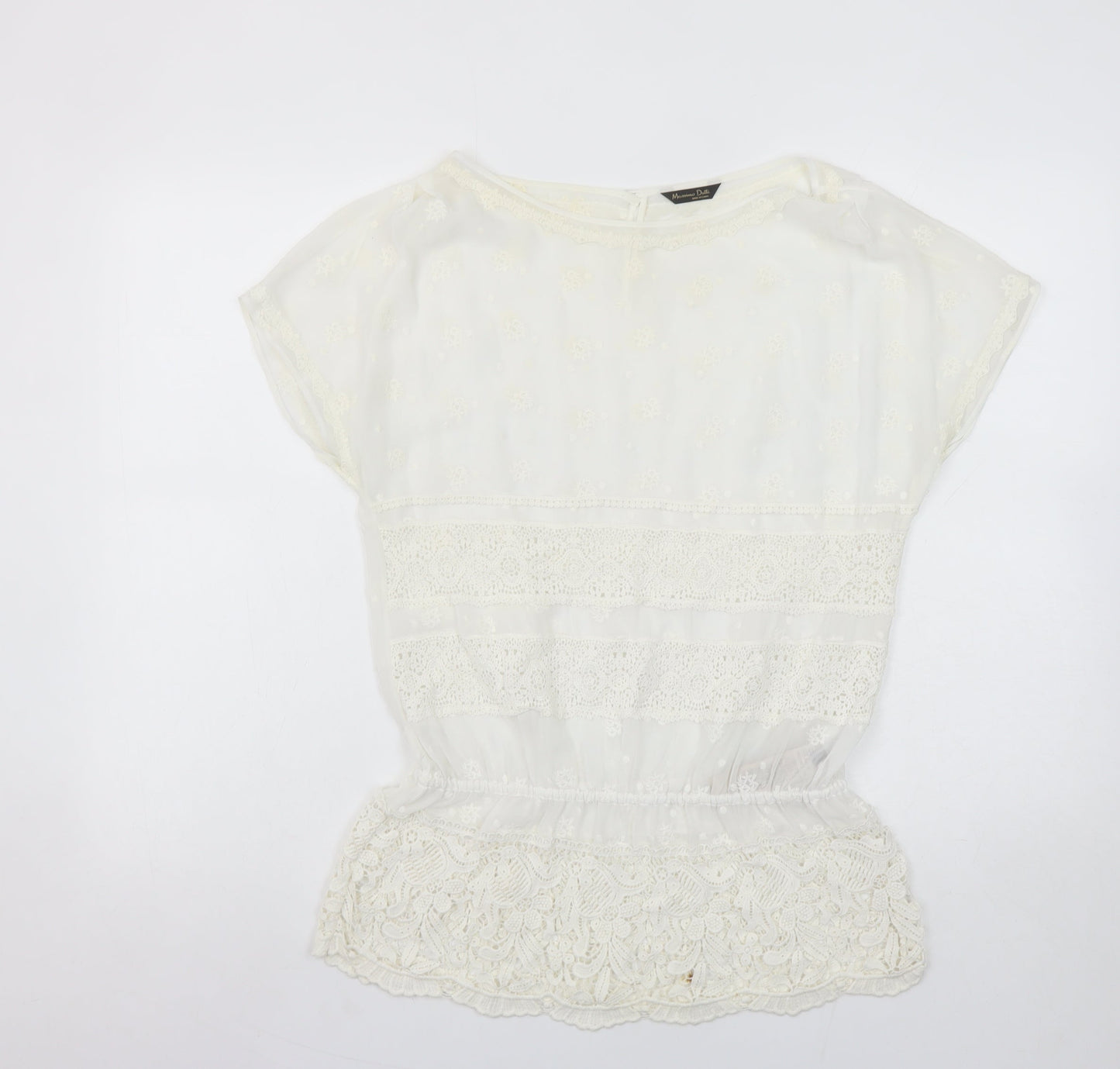 Massimo Dutti Womens Ivory Lace Embroidered Tunic Blouse Size 10