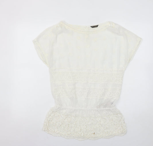 Massimo Dutti Womens Ivory Lace Embroidered Tunic Blouse Size 10