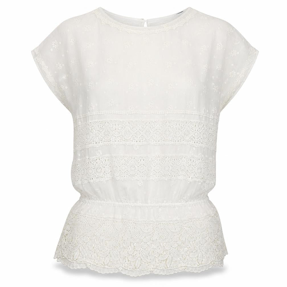 Massimo Dutti Womens Ivory Lace Embroidered Tunic Blouse Size 10