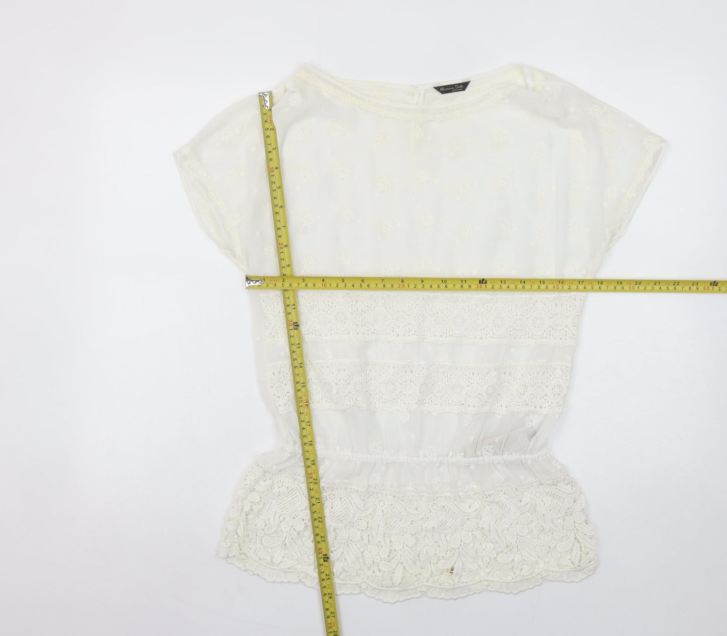Massimo Dutti Womens Ivory Lace Embroidered Tunic Blouse Size 10