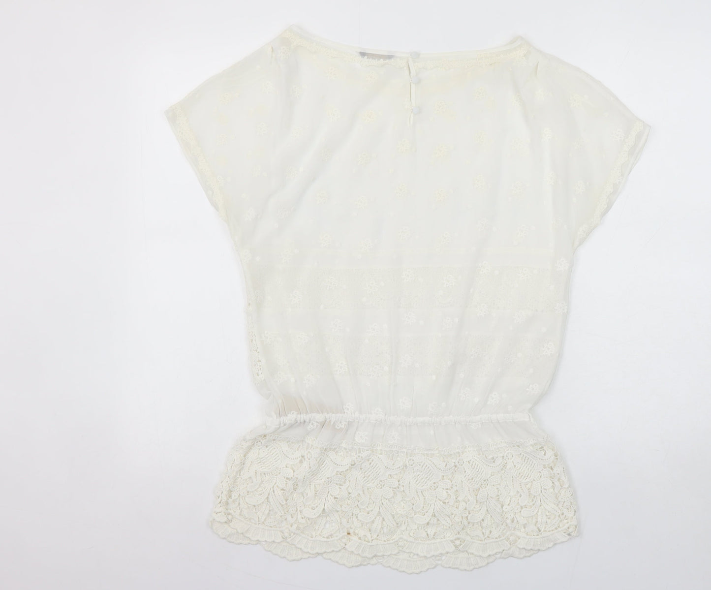 Massimo Dutti Womens Ivory Lace Embroidered Tunic Blouse Size 10