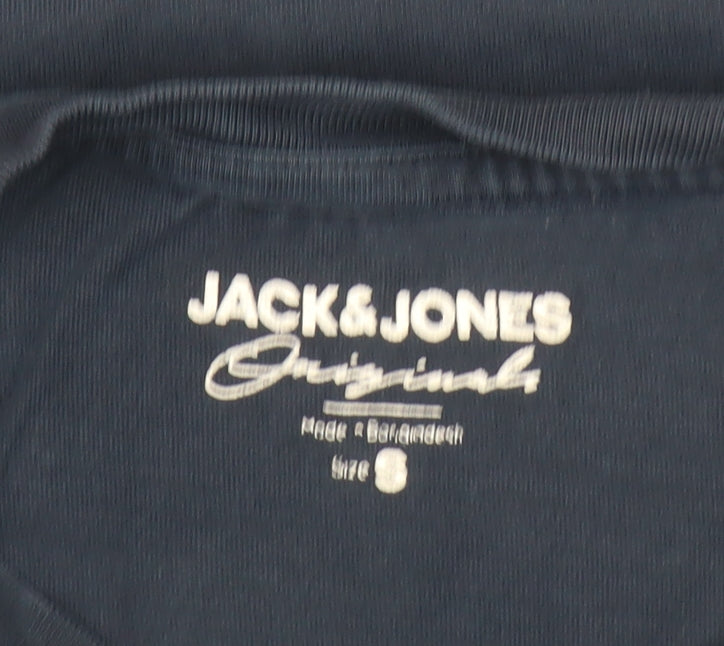 Jack & Jones Men's Blue Cotton Crew Neck Short Sleeve T-Shirt Size S