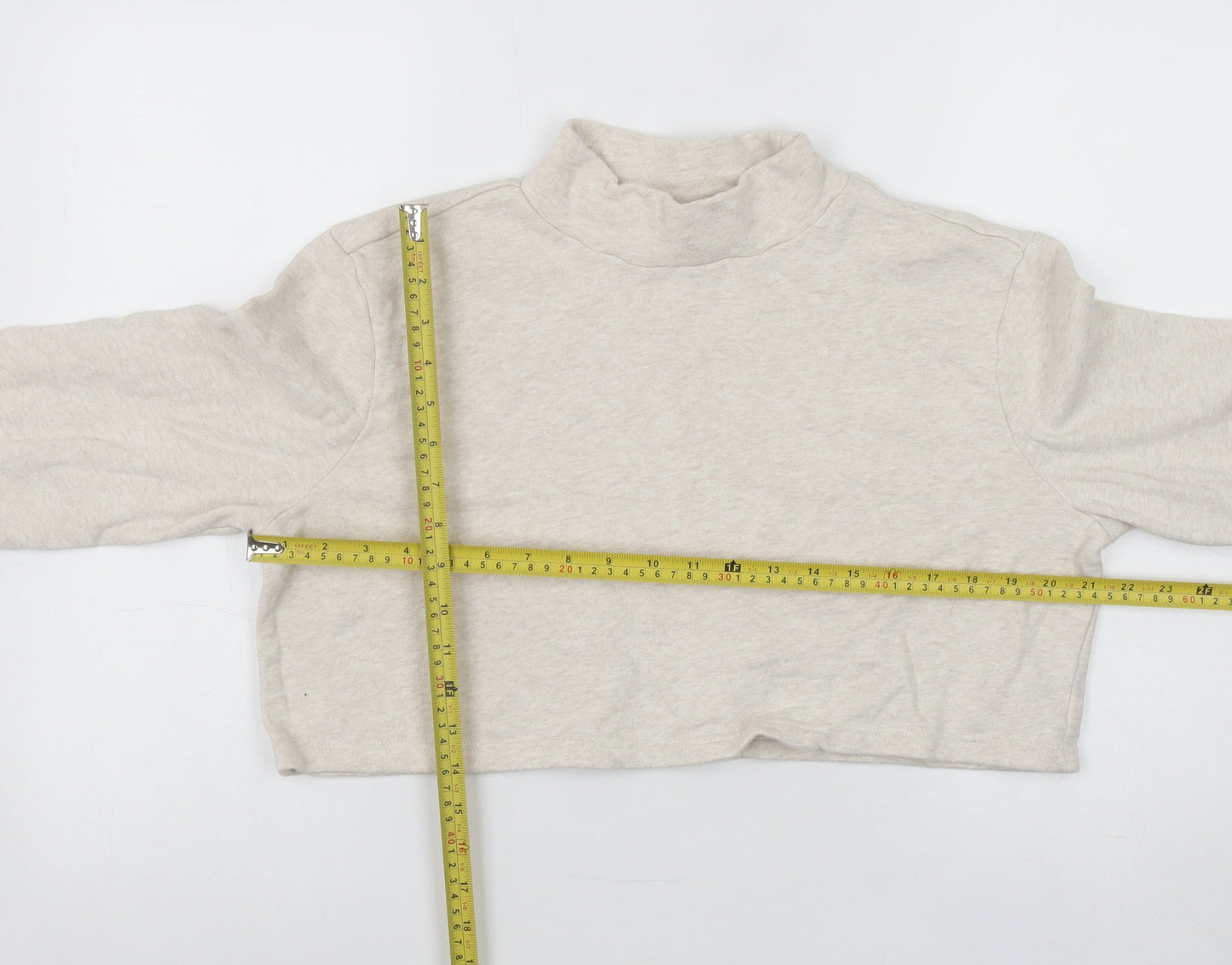 Monki Women's Beige Cotton Cropped Pullover Sweatshirt Size 12