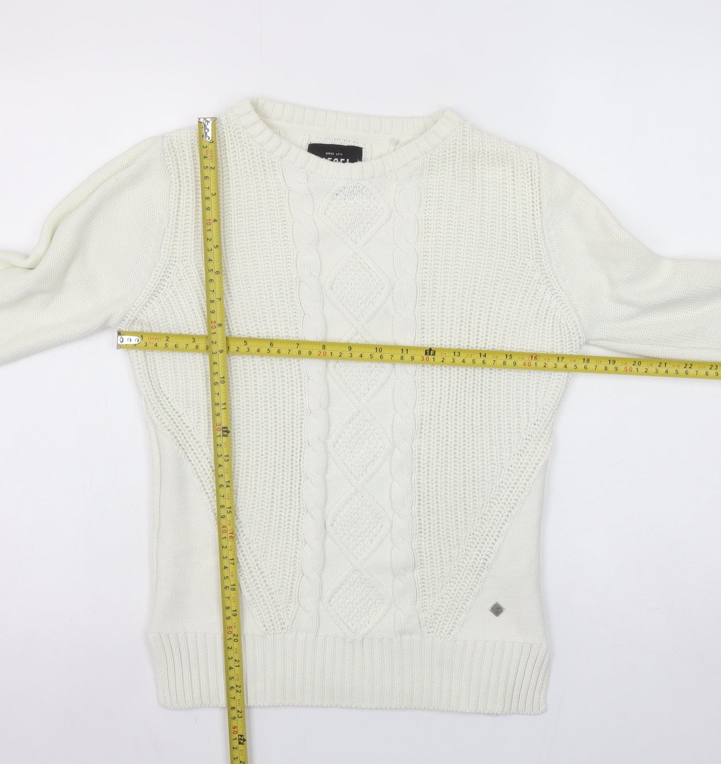 Diesel Womens Ivory Cable-Knit Crew Neck Jumper Size S