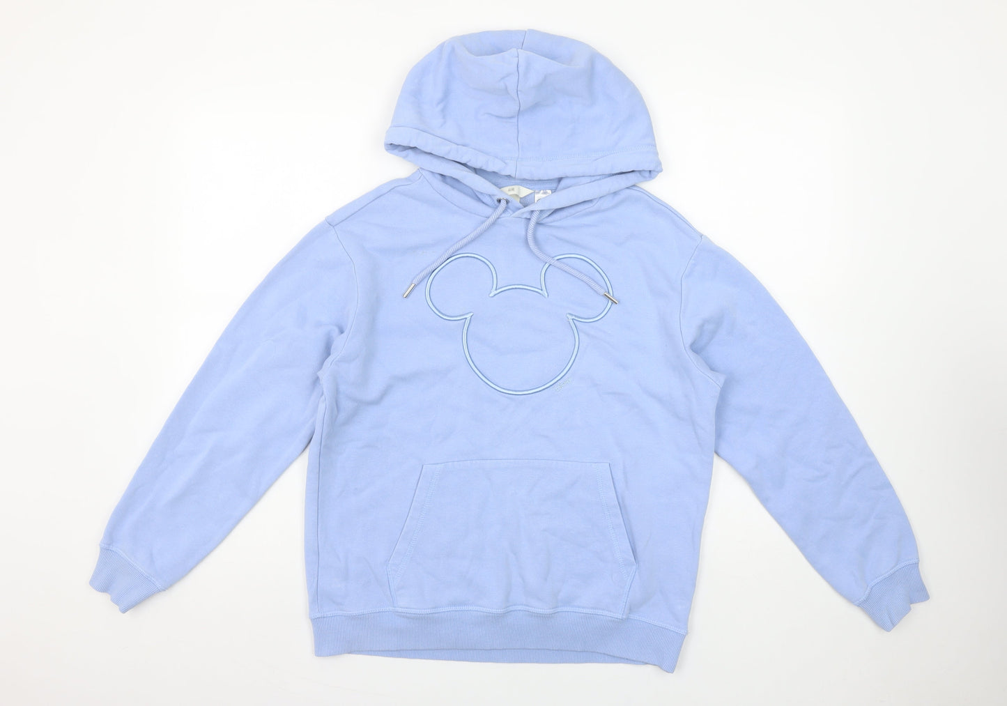 H&M Women Blue Pullover Hoodie XS Disney Mickey Cotton Blend