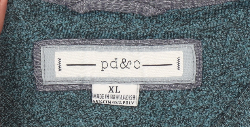 PD&C Men's Blue Short Sleeve V-Neck Cotton Blend T-Shirt XL