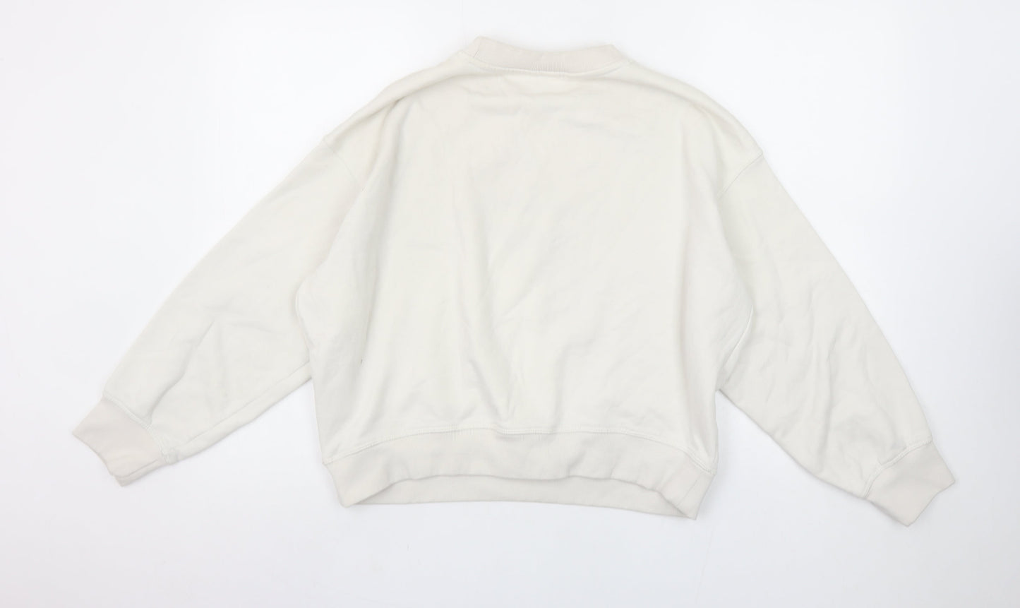 H&M Women Ivory Paris Atelier Cotton Blend Crew Neck Sweatshirt Size S