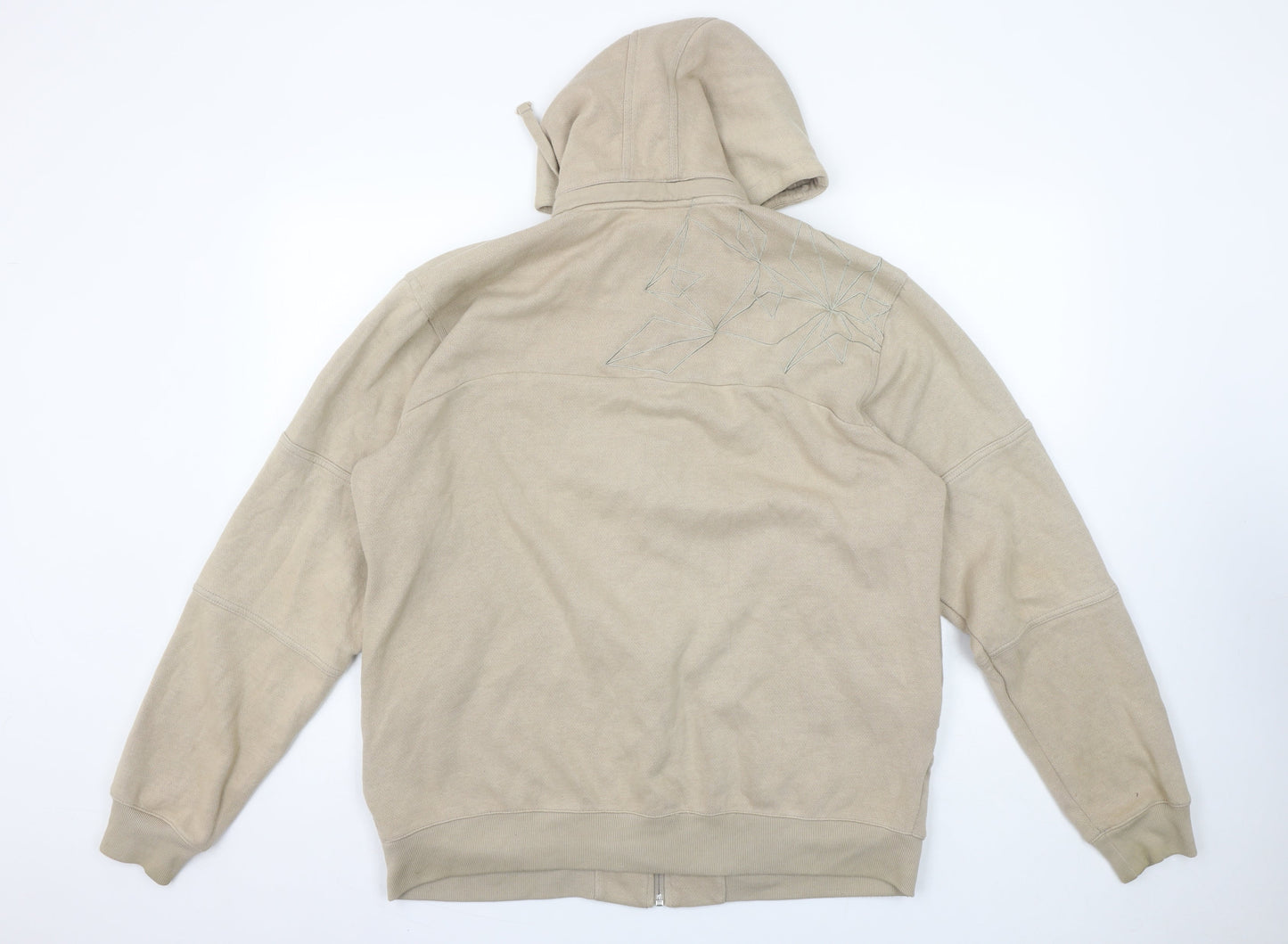 Nike Men's Beige Full Zip Hoodie L Embroidered Logo Cotton Blend