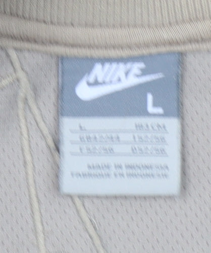 Nike Men's Beige Full Zip Hoodie L Embroidered Logo Cotton Blend