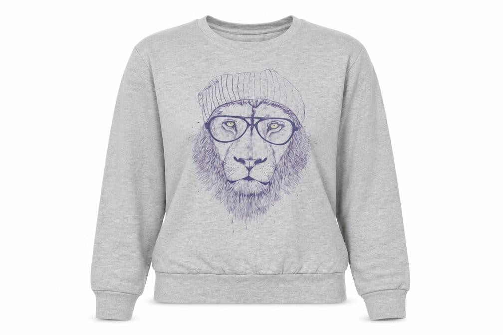 Woop Women’s Grey Lion Print Crew Neck Pullover Sweatshirt Size M