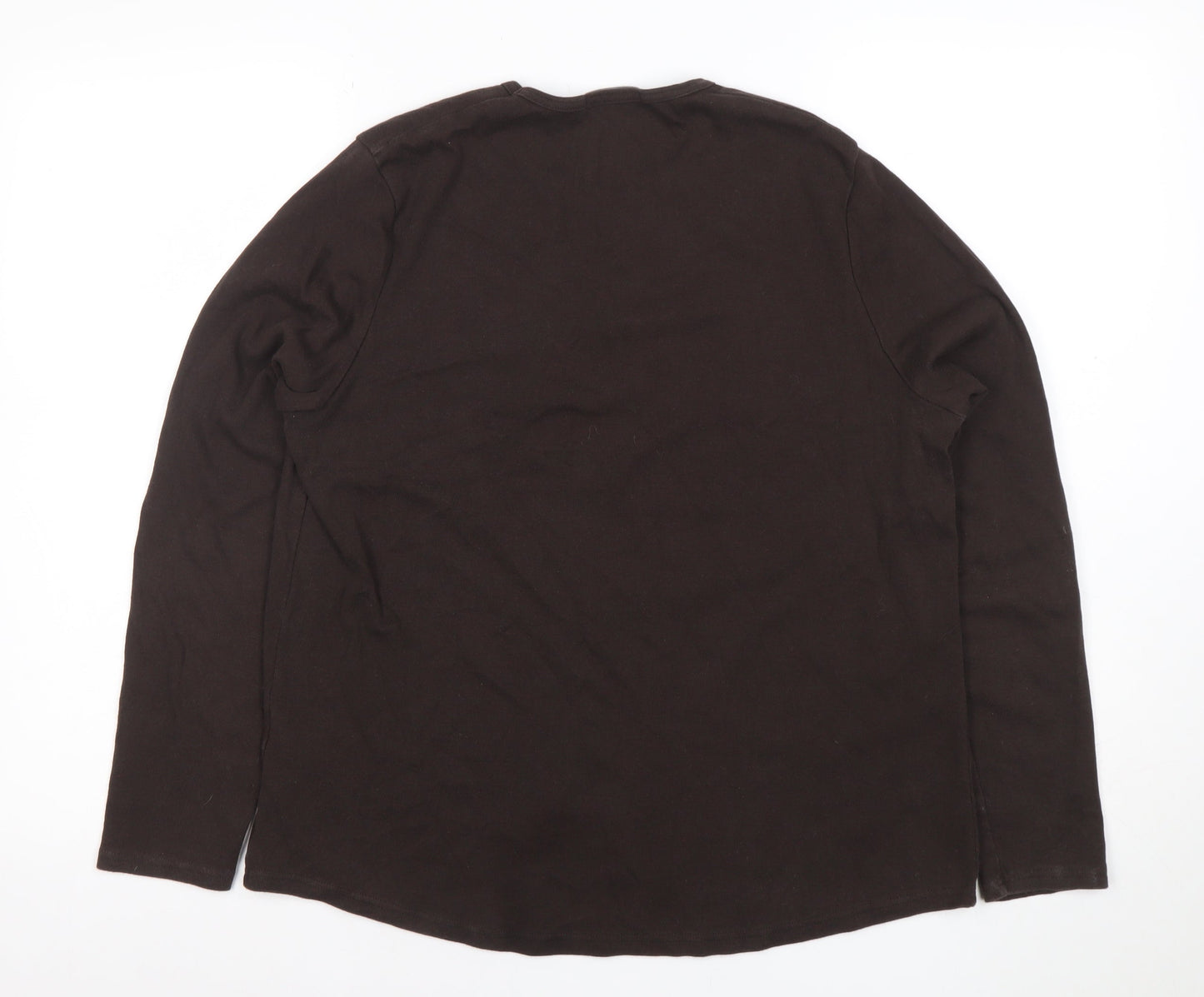 Marks and Spencer Womens Brown Floral Embroidered Long Sleeve Cotton T-Shirt Size 18