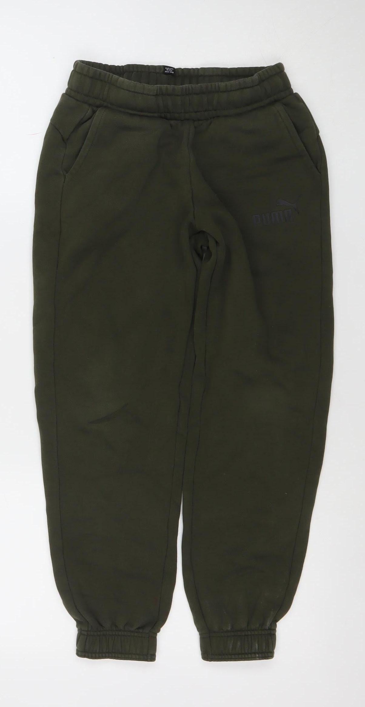 Puma Boys Green Jogger Trousers 10 Years Fleece Cotton Activewear