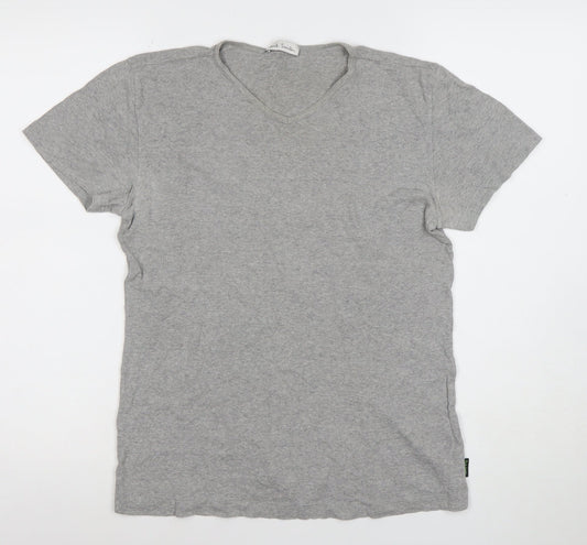 Paul Smith Women Grey Basic V-Neck Cotton T-Shirt L