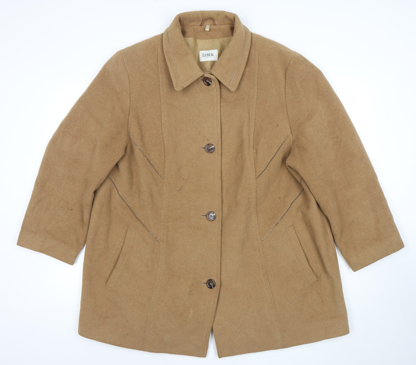 Lebek Women Beige Wool Cashmere Mid-Length Overcoat Size 22
