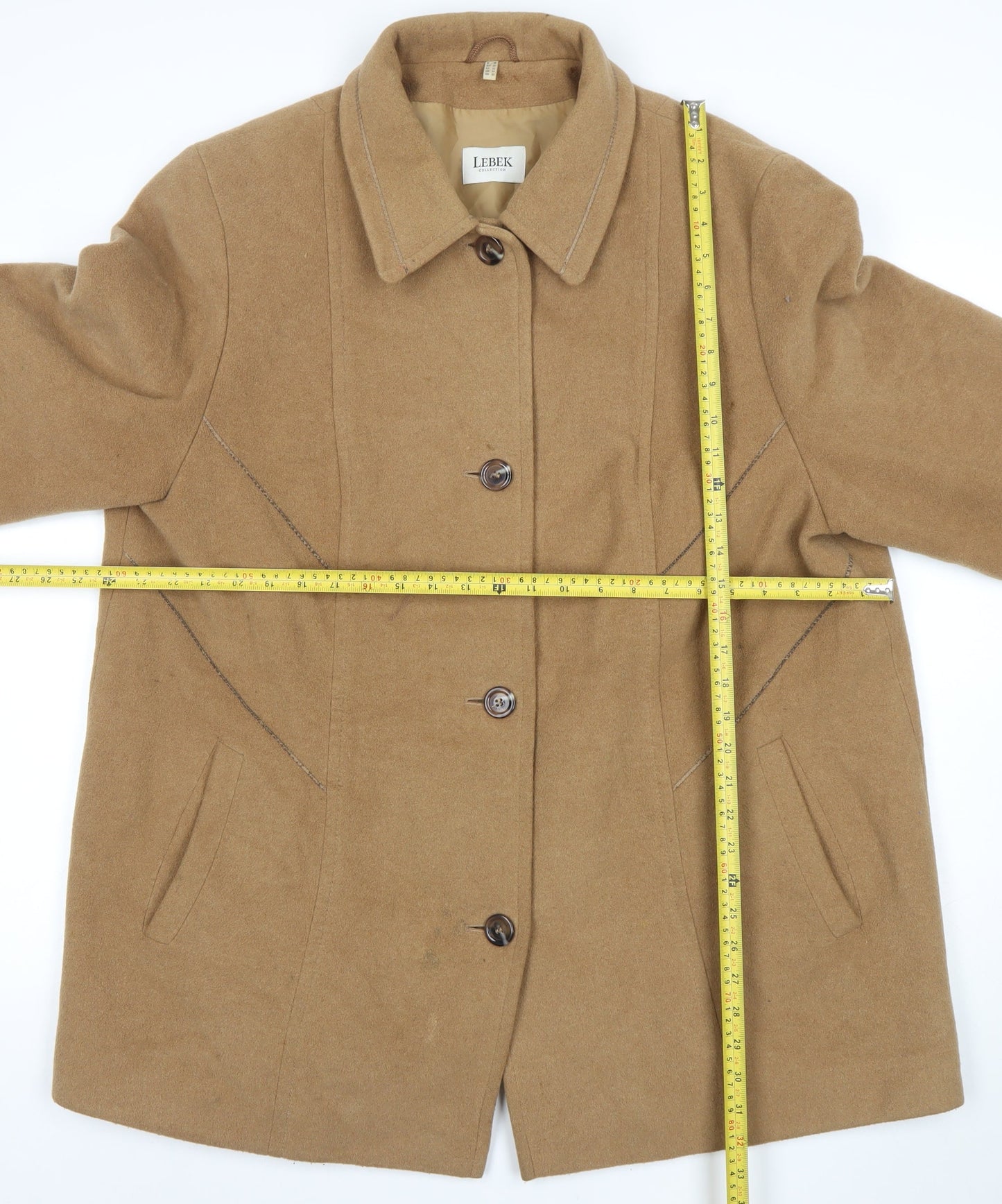 Lebek Women Beige Wool Cashmere Mid-Length Overcoat Size 22