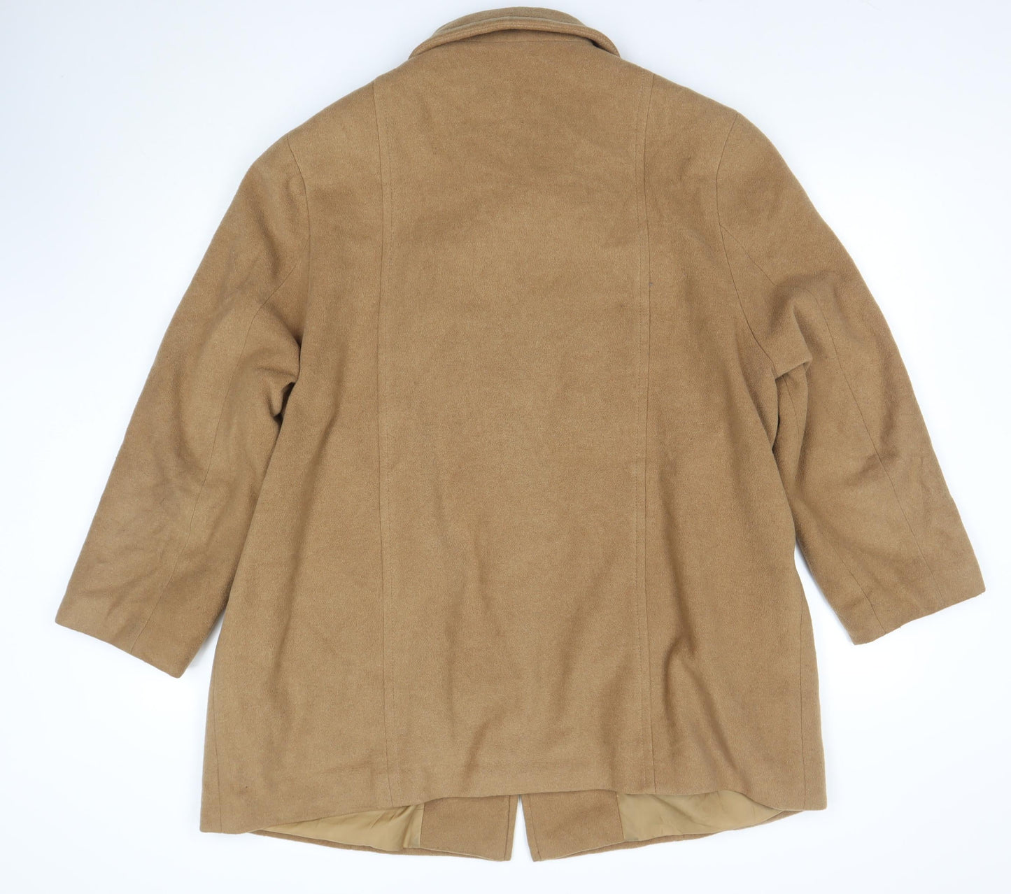 Lebek Women Beige Wool Cashmere Mid-Length Overcoat Size 22